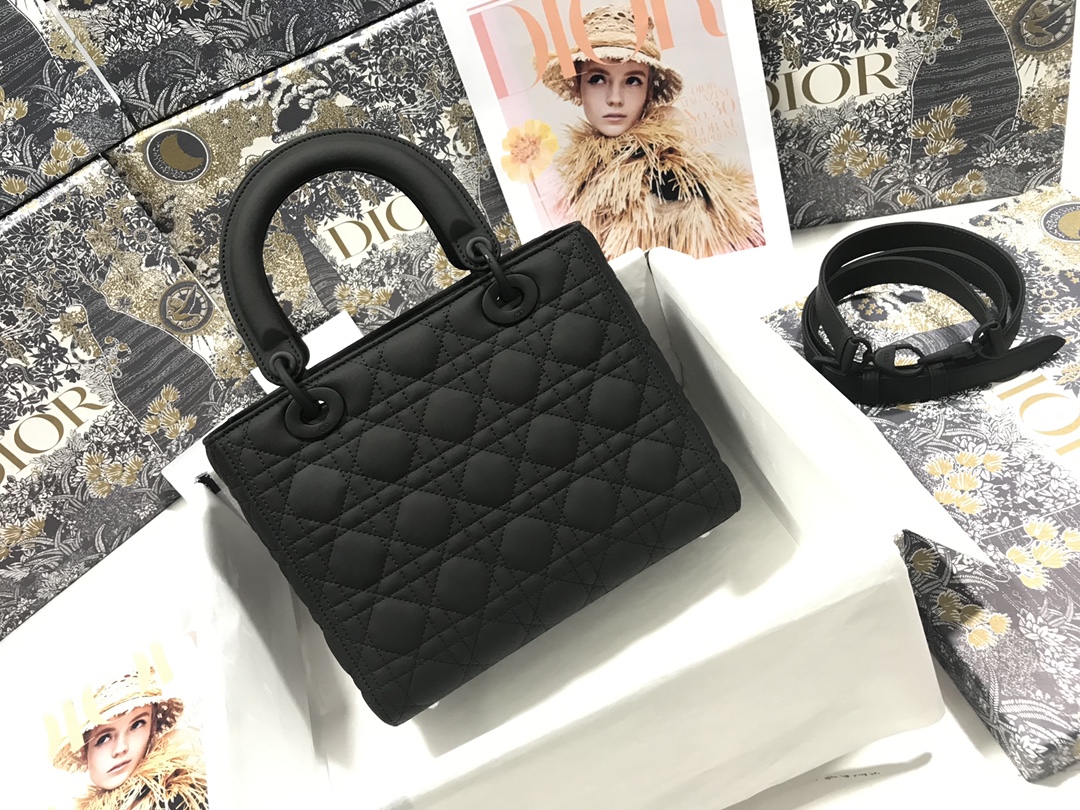 Medium Lady Dior Bag Black Ultramatte Cannage Calfskin